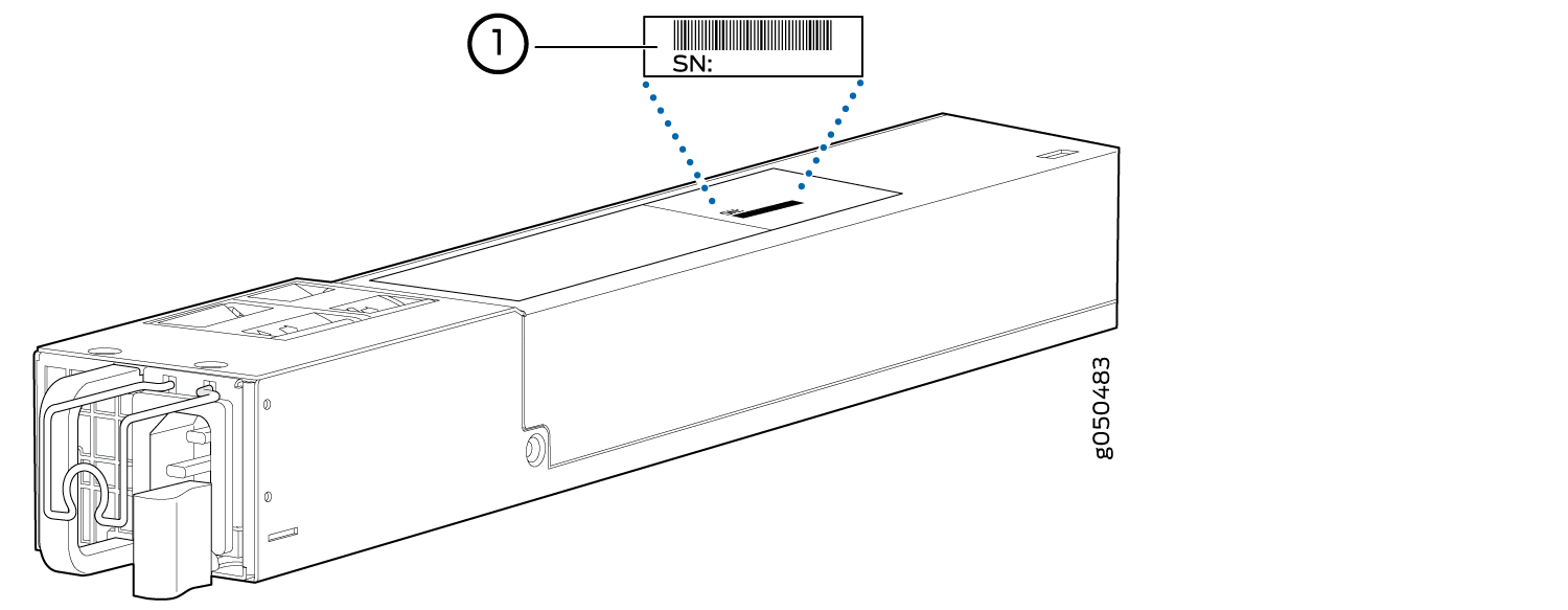 Technical illustration of a battery module with a serial number and barcode, showing connectors and structural elements.