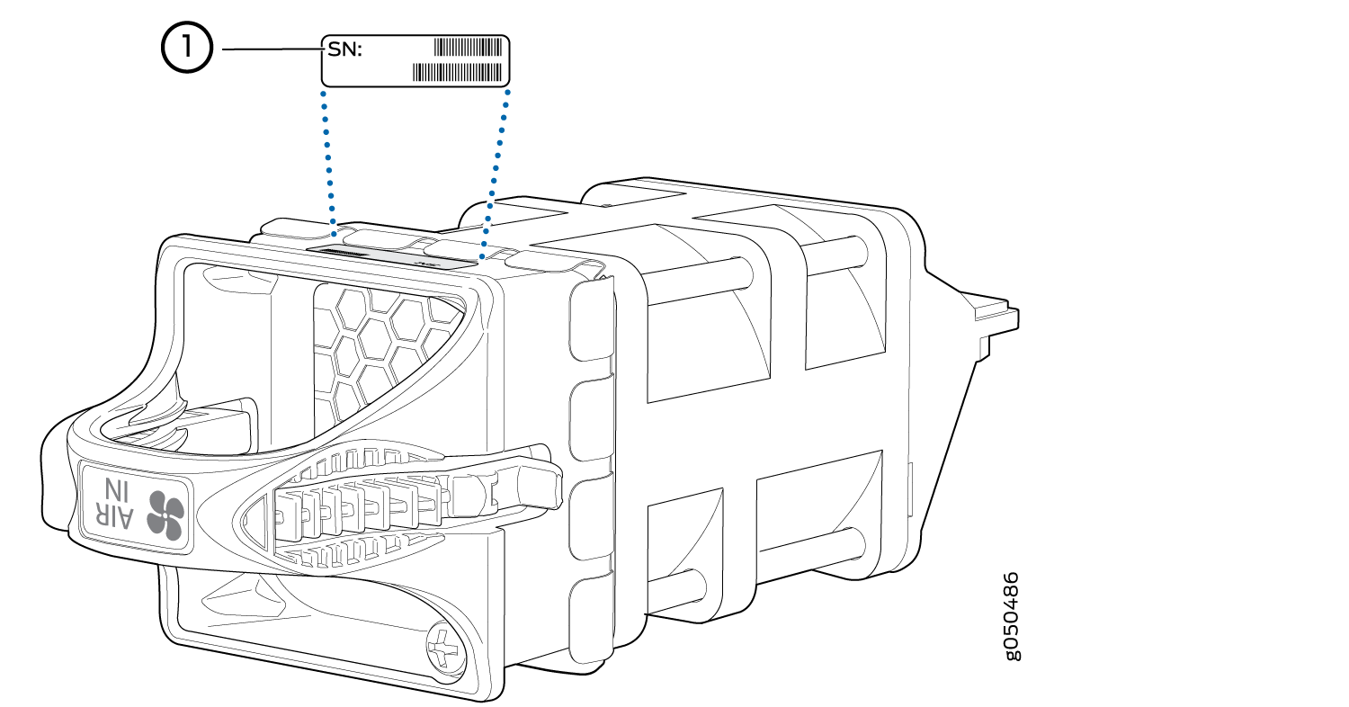 Technical illustration of a vehicle air filter showing AIR IN label with fan symbol and honeycomb pattern. Serial number location highlighted.