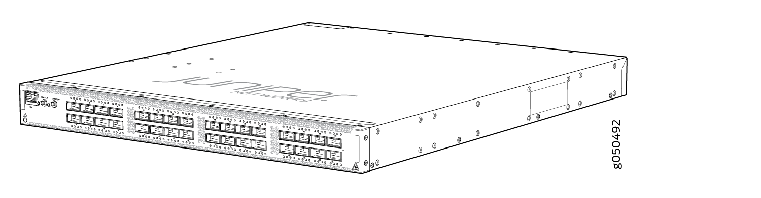 Juniper Networks network switch with multiple front panel ports for high-speed data transmission.