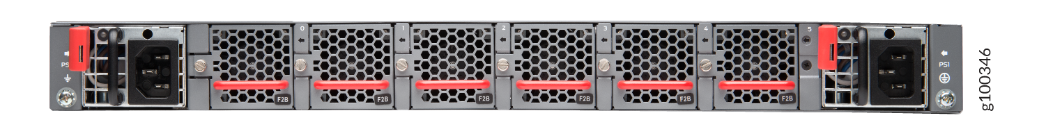 Rear view of a server chassis with multiple power supply units and hot-swappable fan modules.