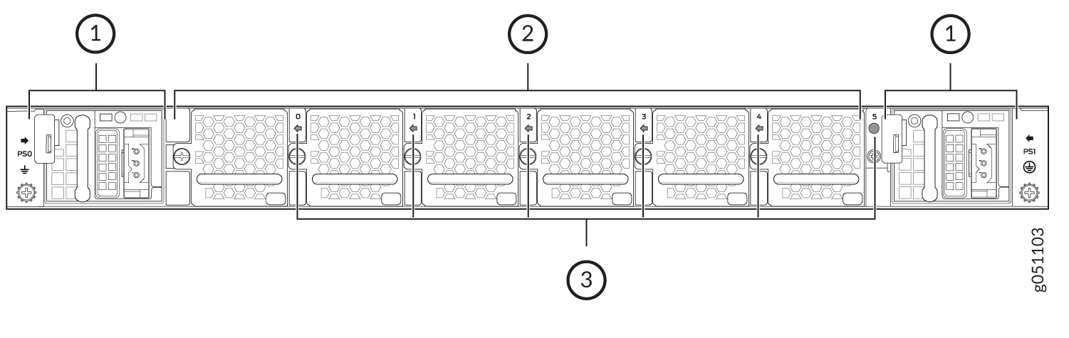 Diagram of server chassis showing back layout with power supply units PS0 and PS1, hot-swappable drive bays 1 to 5, and overall component arrangement.