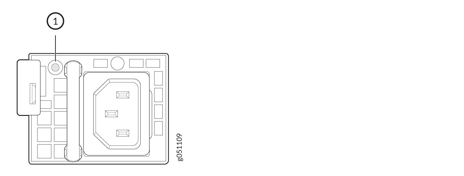Technical diagram of a power connector with labeled component 1 and geometric shapes, includes part number g051109.