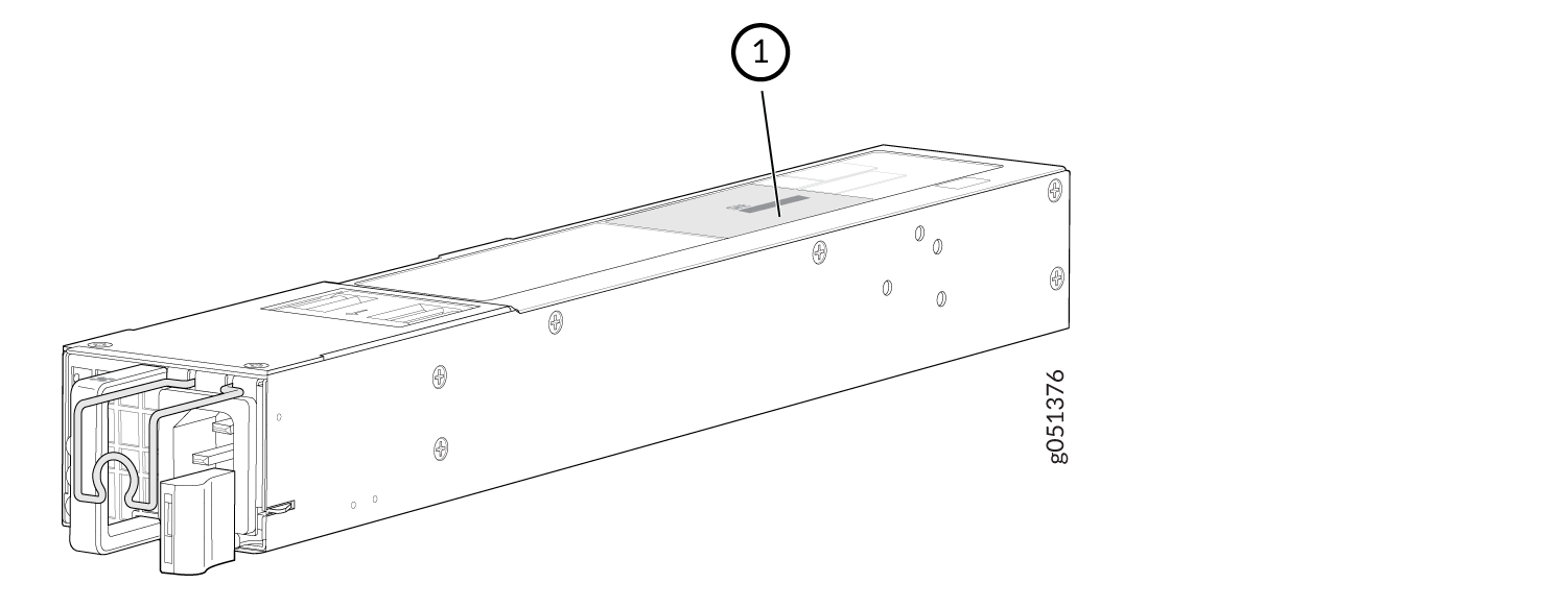 Technical drawing of a rectangular transceiver module with a connector and labels 1 and g051376.
