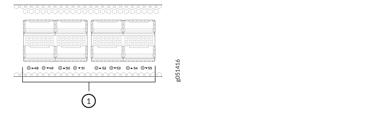 Technical diagram of a theater seating layout with three blocks of seats numbered 48 to 55. Hexagonal design elements at top and bottom.