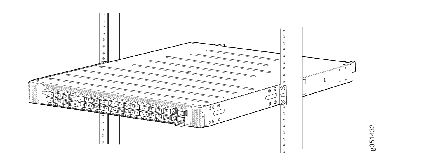 Rack-mounted network switch with multiple Ethernet or fiber optic ports in a server rack for device connectivity.