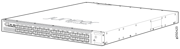 Juniper Networks rack-mounted switch with multiple ports for connecting network cables, Juniper logo visible on top.