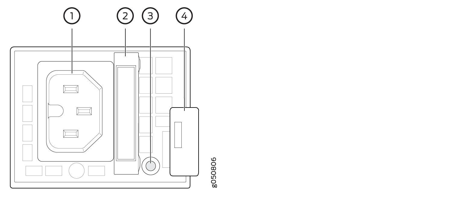 Diagram of an electrical component with labeled parts: Power socket, fuse, switch, and indicator light. Part of a power distribution system.