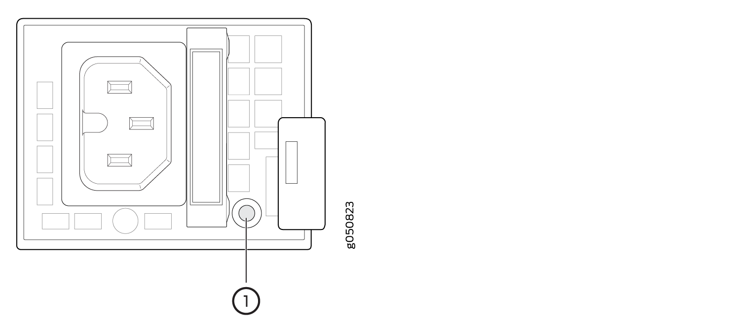 Power socket panel with three-pronged socket, switch, and circular element labeled 1. Part number 8050823.