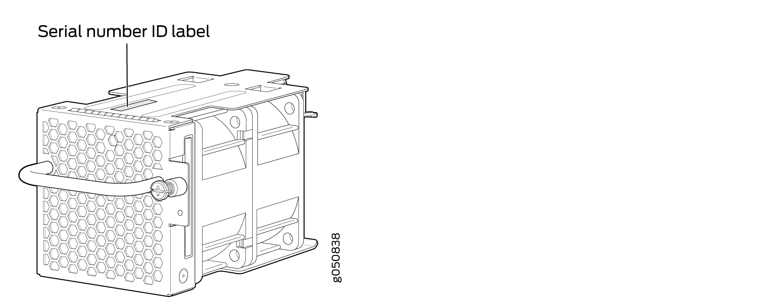 Technical illustration of a power supply unit with honeycomb vent, handle for installation, and serial number label.