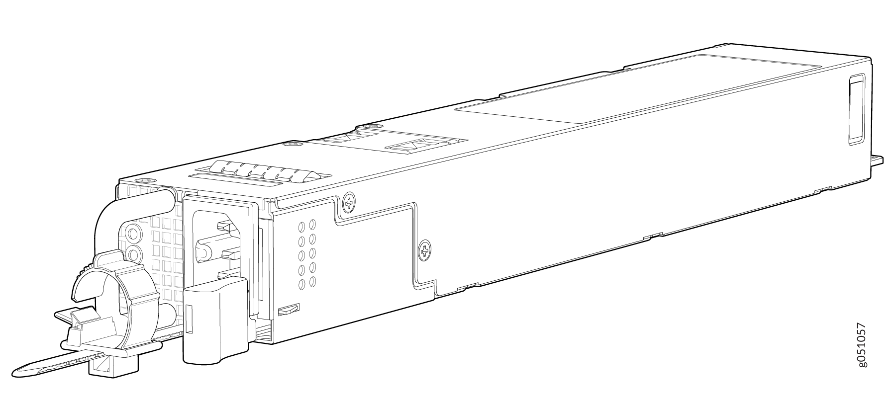 QSFP transceiver module with latch mechanism for high-speed data transmission in networking equipment.