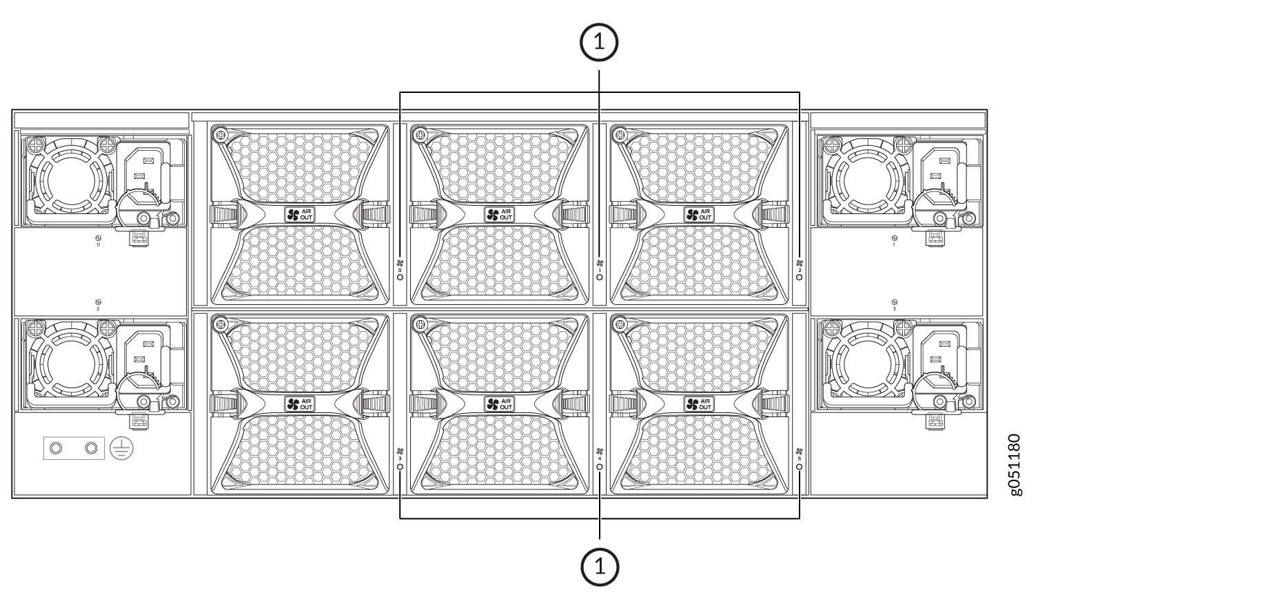 Technical drawing of a modular cooling system with labeled airflow direction and honeycomb filter pattern.