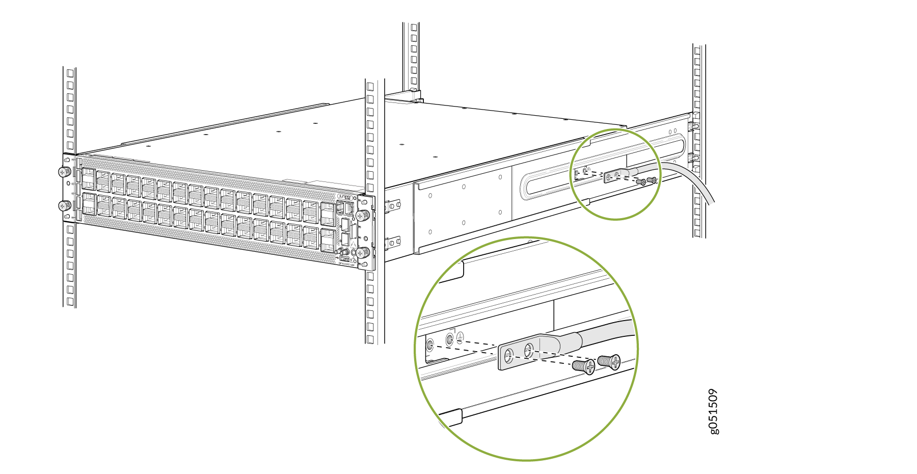 Attach the grounding cable to QFX5230-64CD