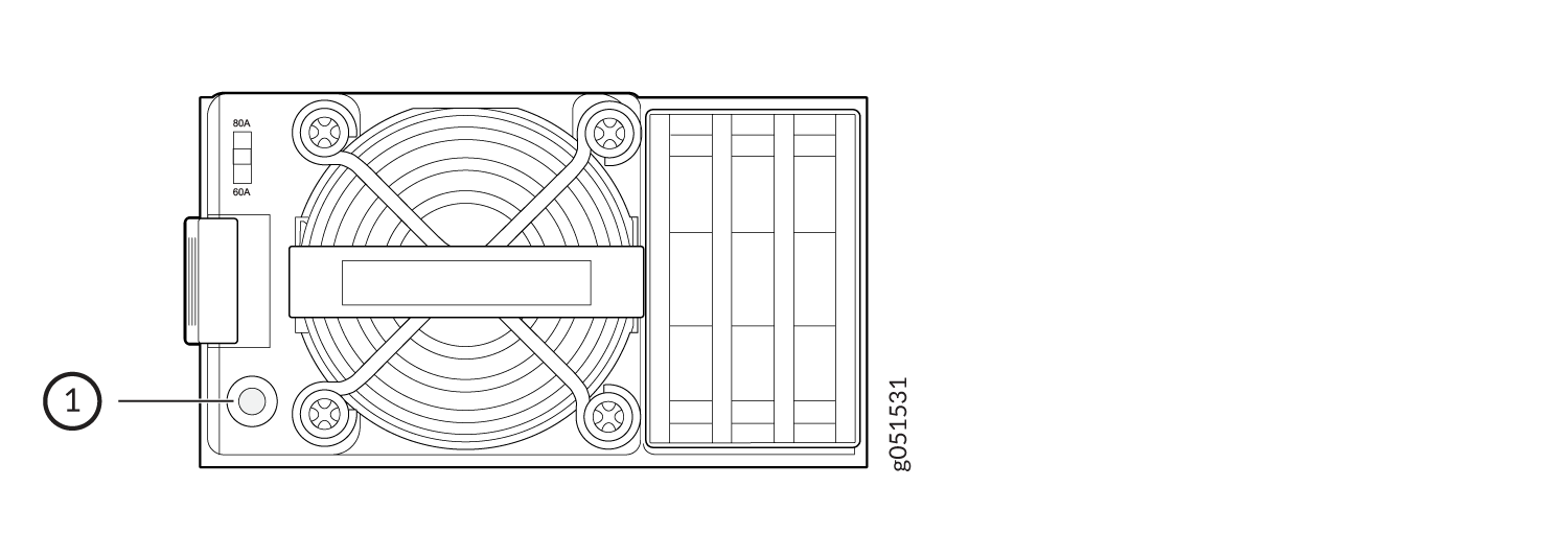 Technical diagram showing a fan with grille, power ratings 80A and 60A, a rectangular component, and label 1.