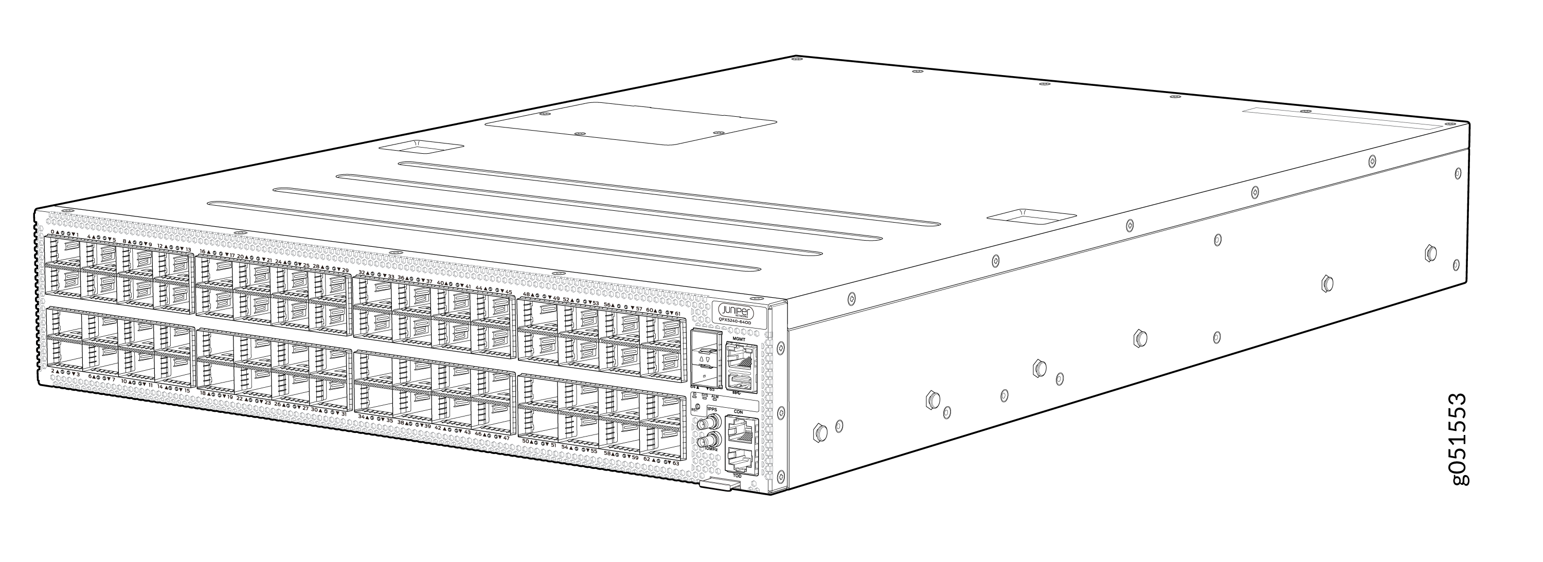 Juniper Networks QFX5130-48C high-density network switch with multiple ports for data center connectivity.