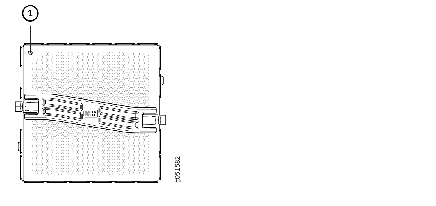 Technical diagram of a ventilation system component with hexagonal airflow pattern labeled AIR OUT, indicating an air exhaust.