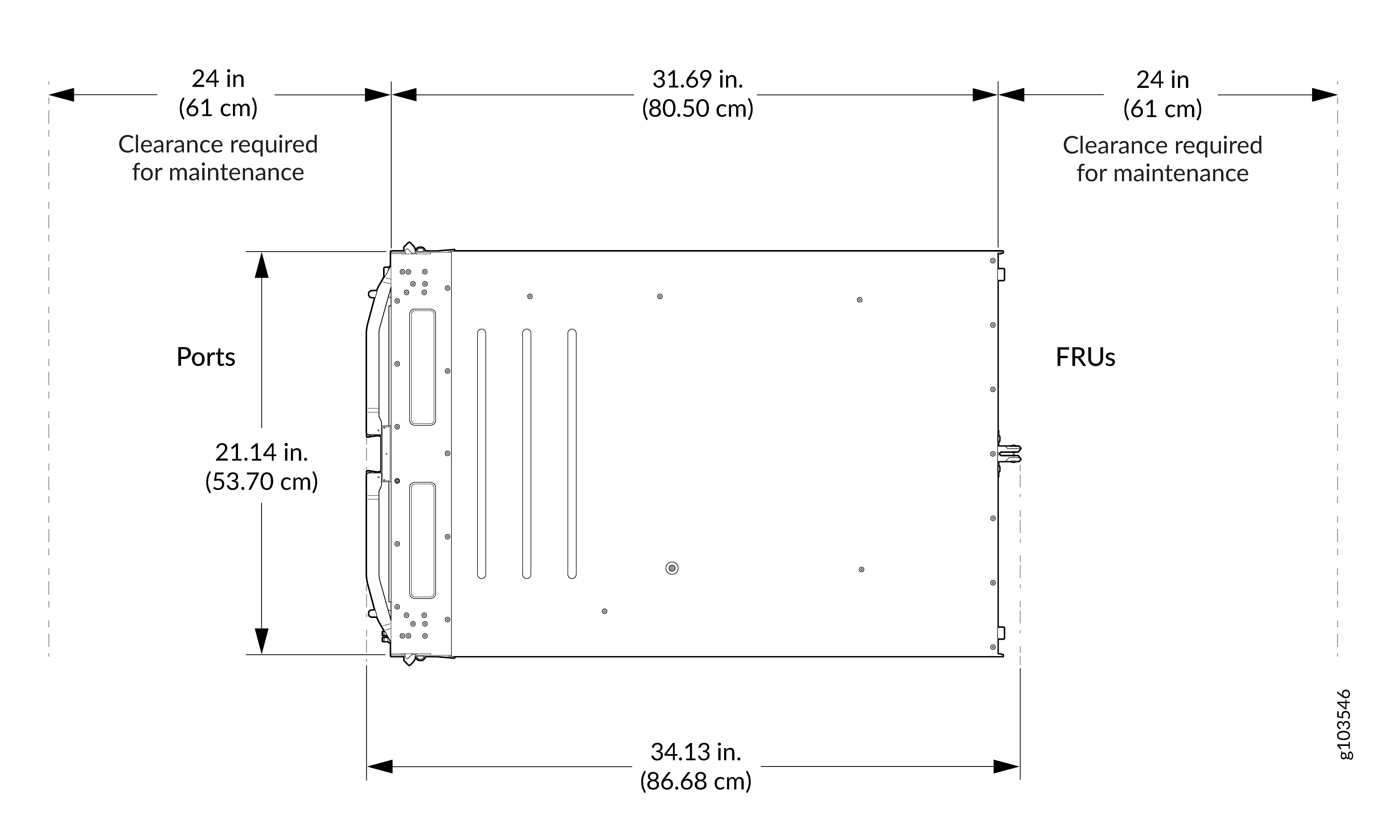 Clearance Requirements for Liquid-flow and Hardware Maintenance of QFX5250 Liquid-cooled Model