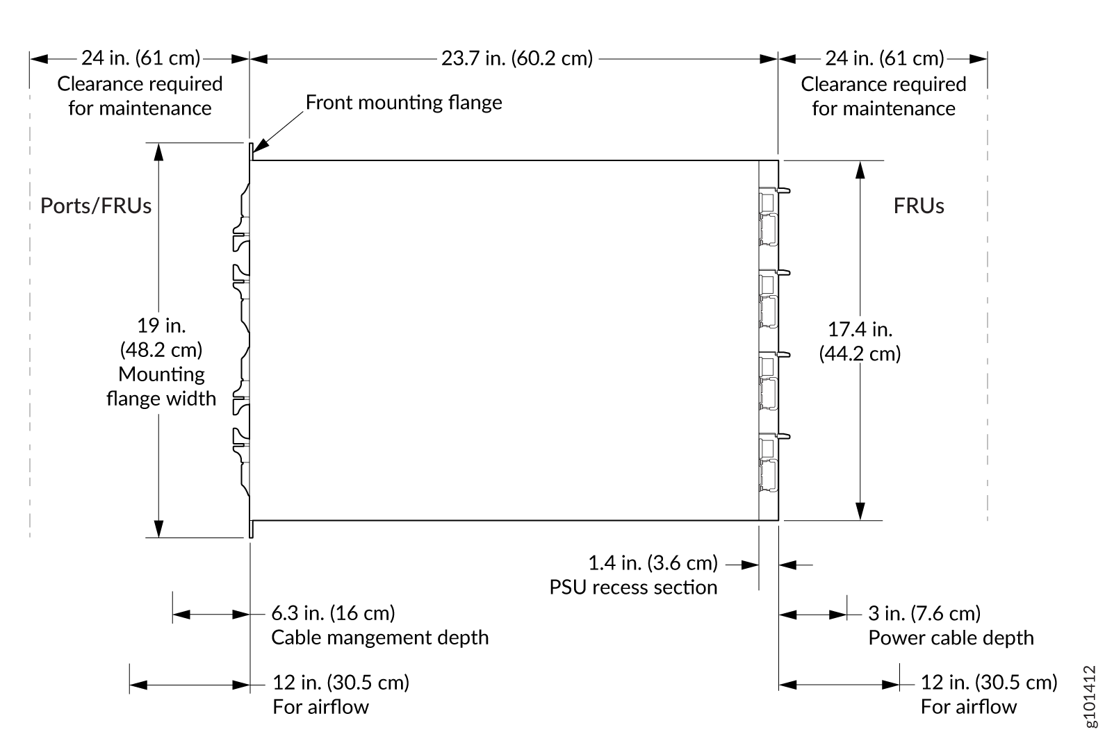 Clearance Requirements for Airflow and Hardware Maintenance for QFX5700