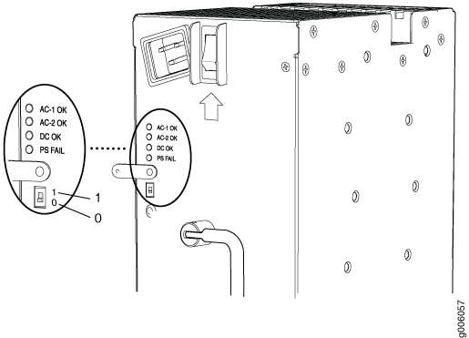 Technical diagram of a device with a switch for settings 120-140 to 180-200, a lever marked 1, and a protruding spout.