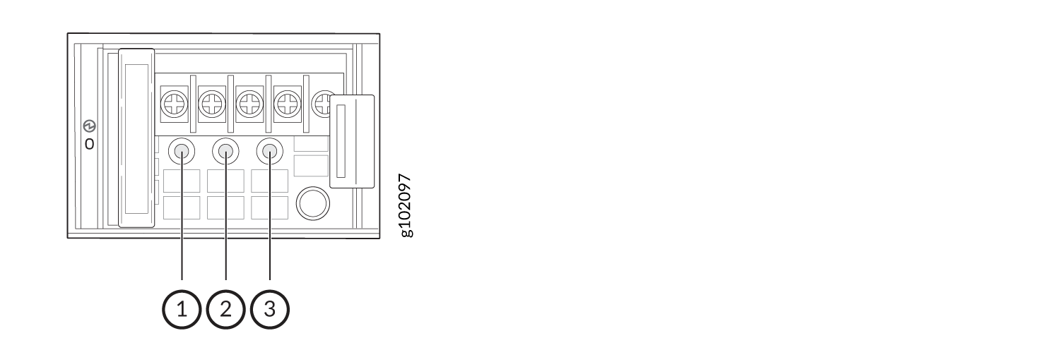 Technical diagram of an electrical panel with numbered labels for components. Circular elements may indicate fuses or circuit breakers.