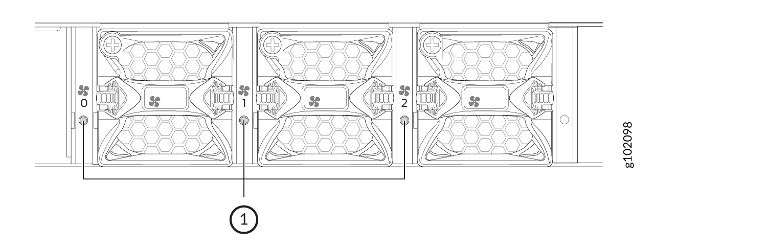 Technical drawing of cooling fans arranged in a row with hexagonal patterns and structural elements visible.