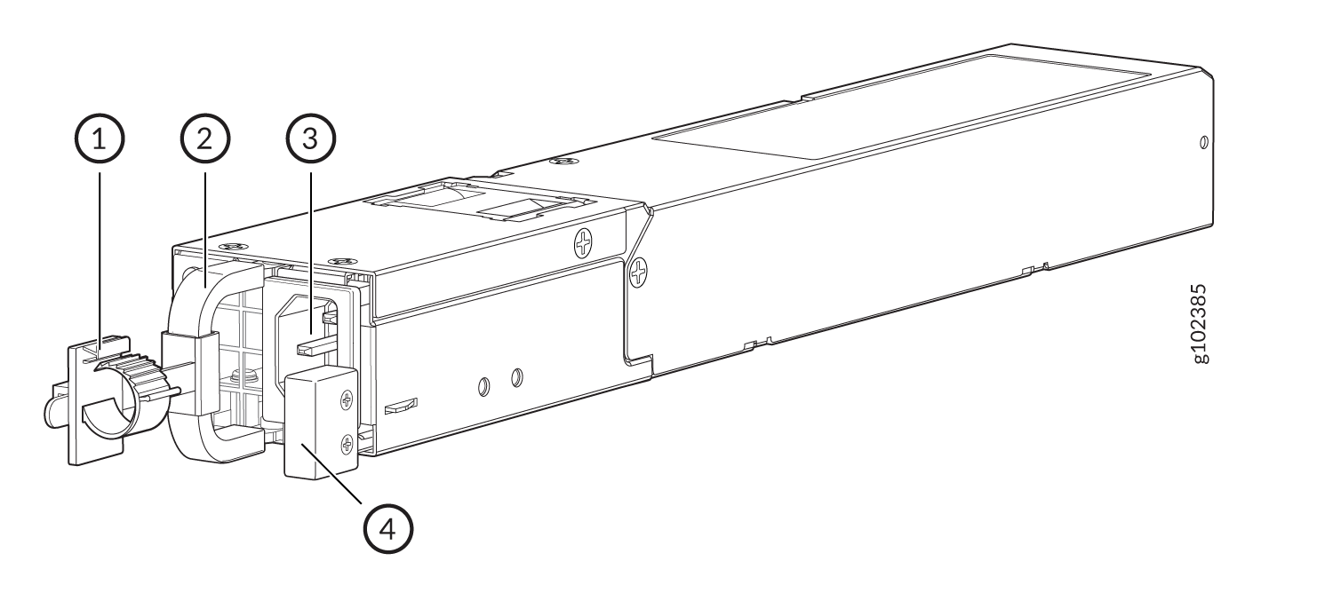 Technical drawing of a hot-swappable module with latch, connector interface, housing, and mounting mechanism.