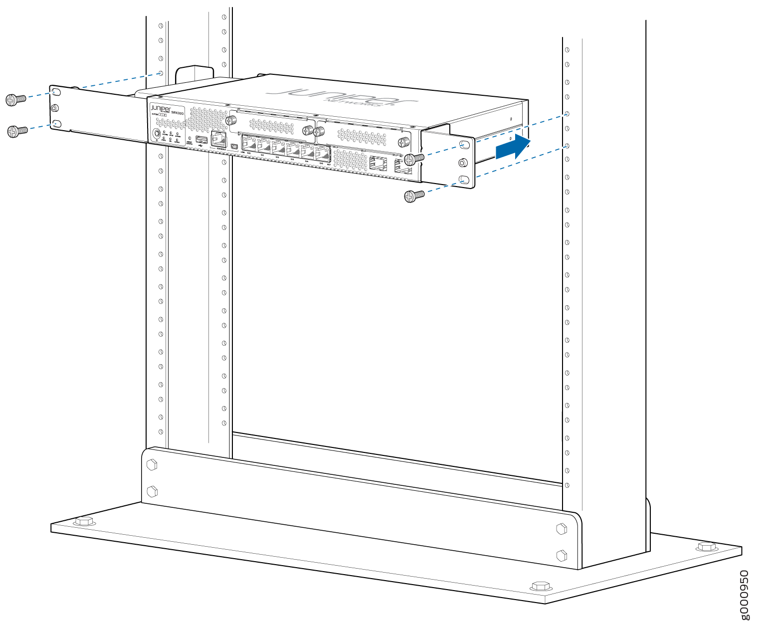 Positioning the SRX320 Firewall (with 75 W Power Supply Adapter) in a Rack