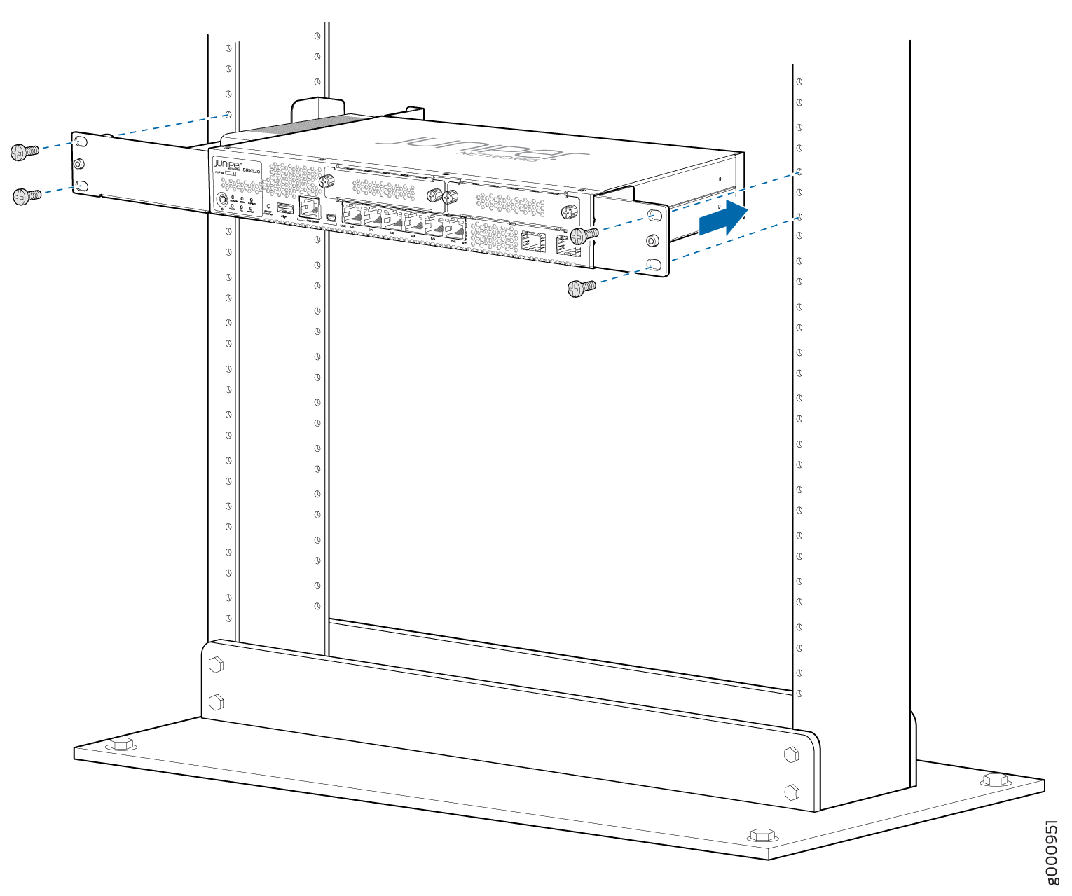 Positioning the SRX320 Firewall (PoE Model with 280 W Power Supply Adapter) in a Rack