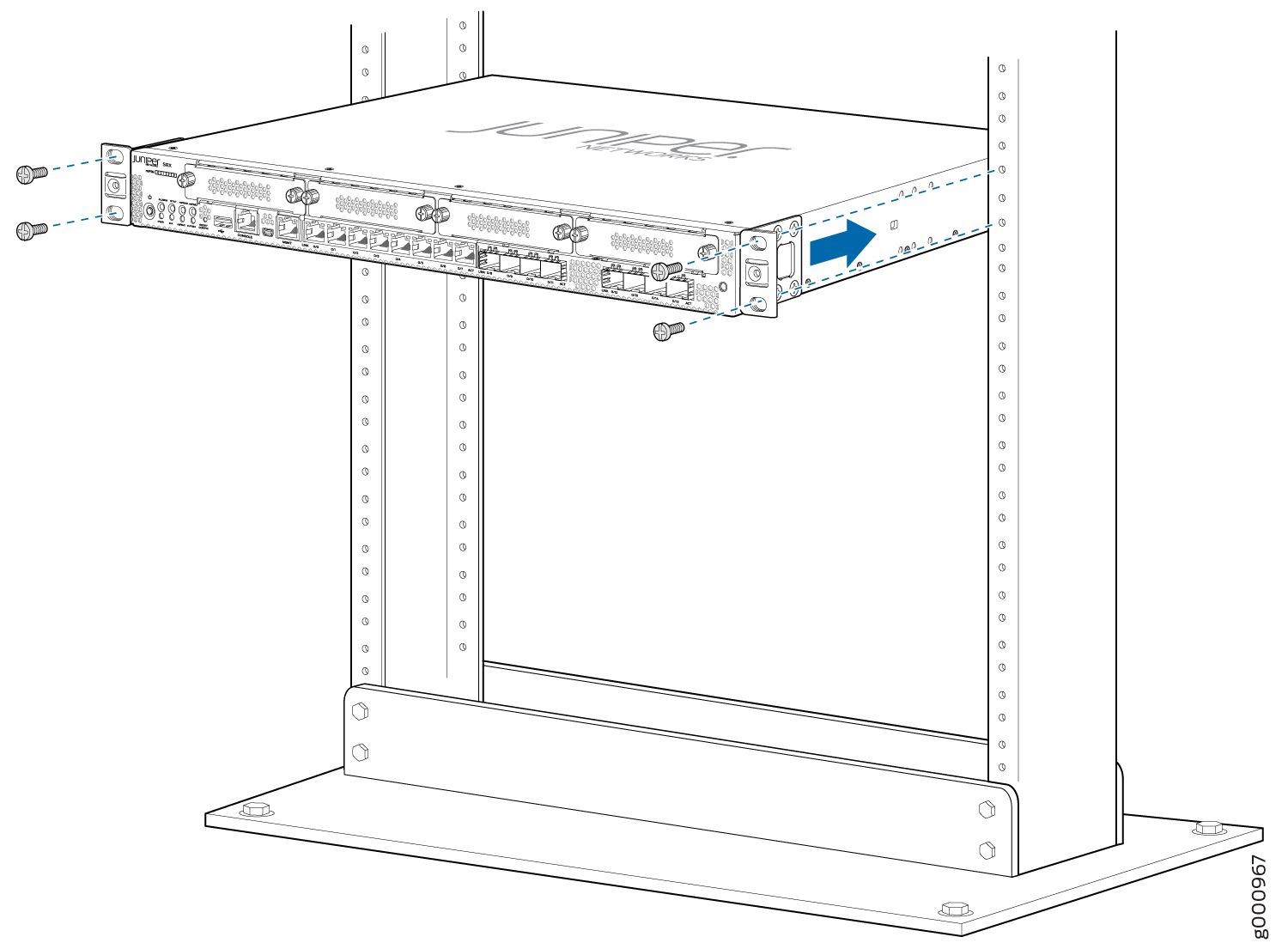 Installing the Services Gateway in the Rack (Front Mount Shown, Center Mount Similar)