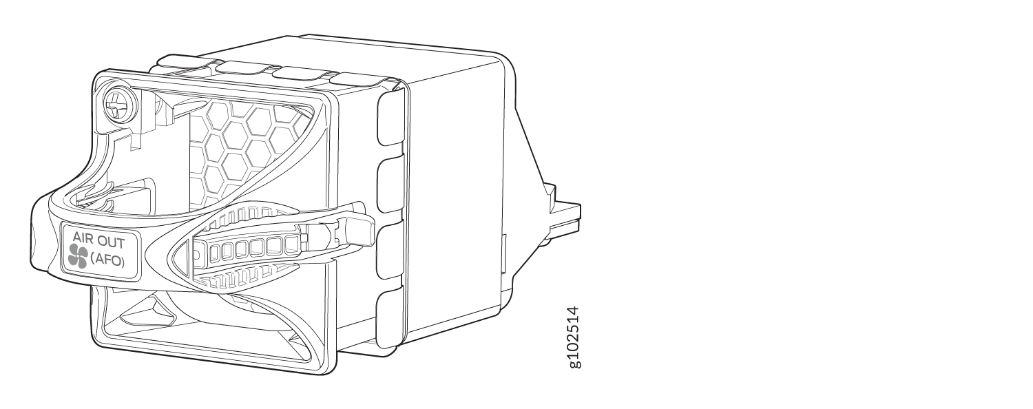Technical line drawing of an airflow component labeled AIR OUT AFO with a honeycomb pattern indicating a cooling system.