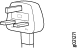 UK-style Type G electrical plug with three rectangular prongs: top for grounding, bottom for live and neutral connections.