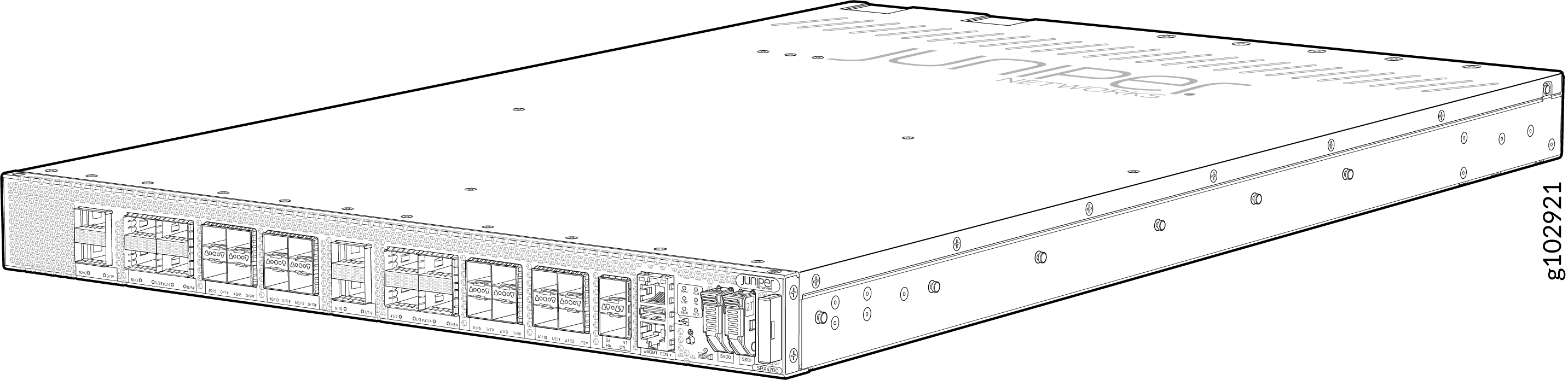 Juniper Networks SRX4200 Services Gateway for enterprise network security with firewall and VPN services.