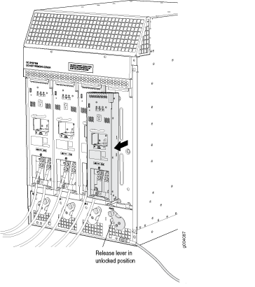 Removing a DC Power Supply from the Firewall (Standard-Capacity Shown, High-Capacity Similar)