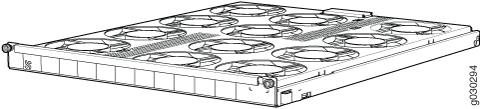Technical drawing of a rack-mounted server cooling unit with grid-arranged fans for heat dissipation in a data center.