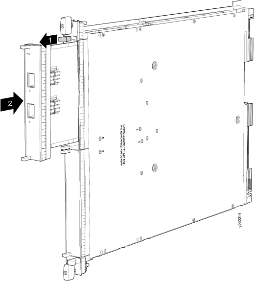 Technical diagram showing a large panel with an attached module labeled 1 and 2, featuring connectors, part of a larger system.