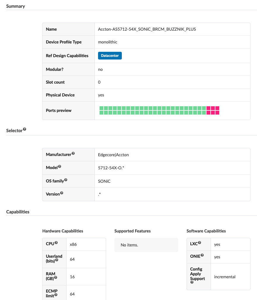 Accton-AS5712-54X_SONiC_BRCM_BUZZNIK_PLUS technical specifications page detailing device profile, capabilities, and hardware specs for datacenter use.