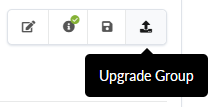Toolbar with icons for editing, information, saving, uploading, and a tooltip labeled Upgrade Group.