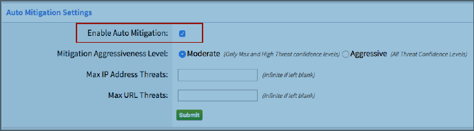 Auto-mitigation Settings page