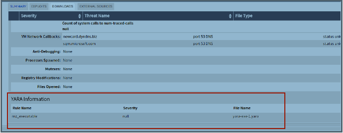 Yara Rule Match Reporting also Displays in Incidents Downloads Details