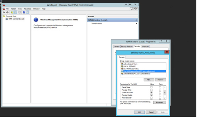 WMI Console Settings for Security for ROOT\CIMV2