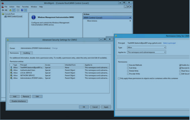 WMI Console Advanced Security Settings for CIMV2