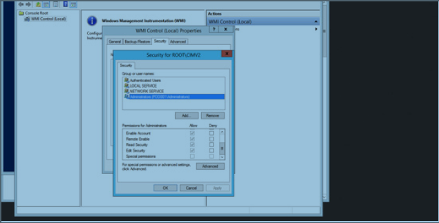 WMI Console Security Settings