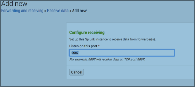 Splunk Add New Forwarding & Receiving Data Configuration Window