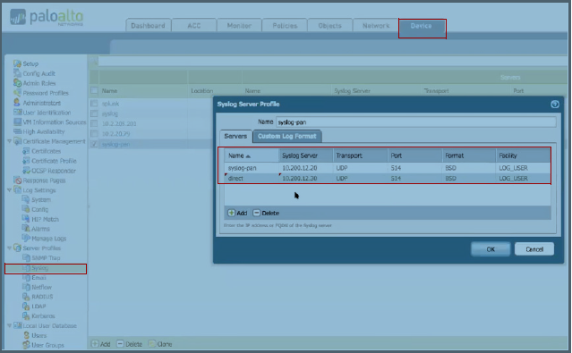 Sample Direct Ingestion Configuration from PAN Side