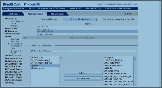 Adding the CA Certificate to the Bluecoat Configuration