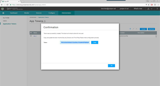 Confirming the Creation of an Application Token