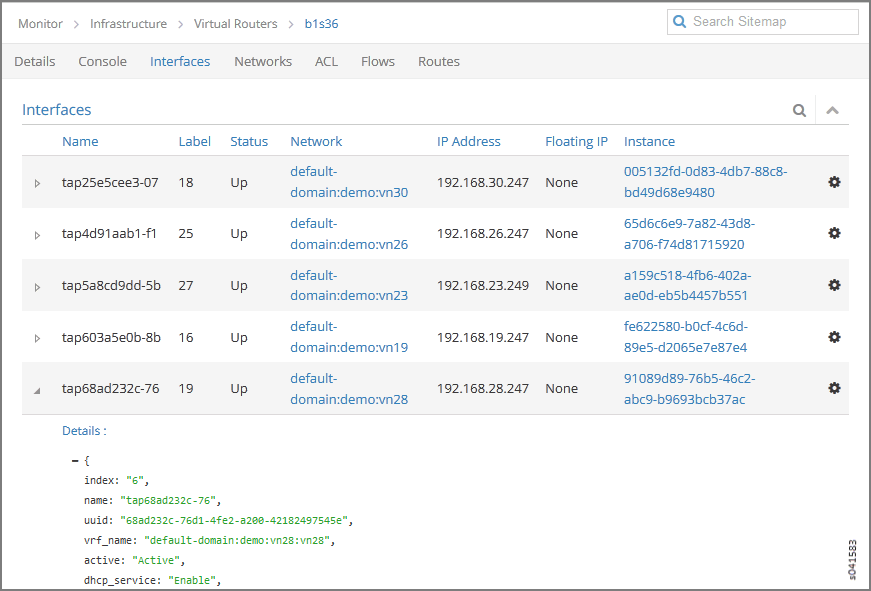 Individual vRouters—Interfaces Tab