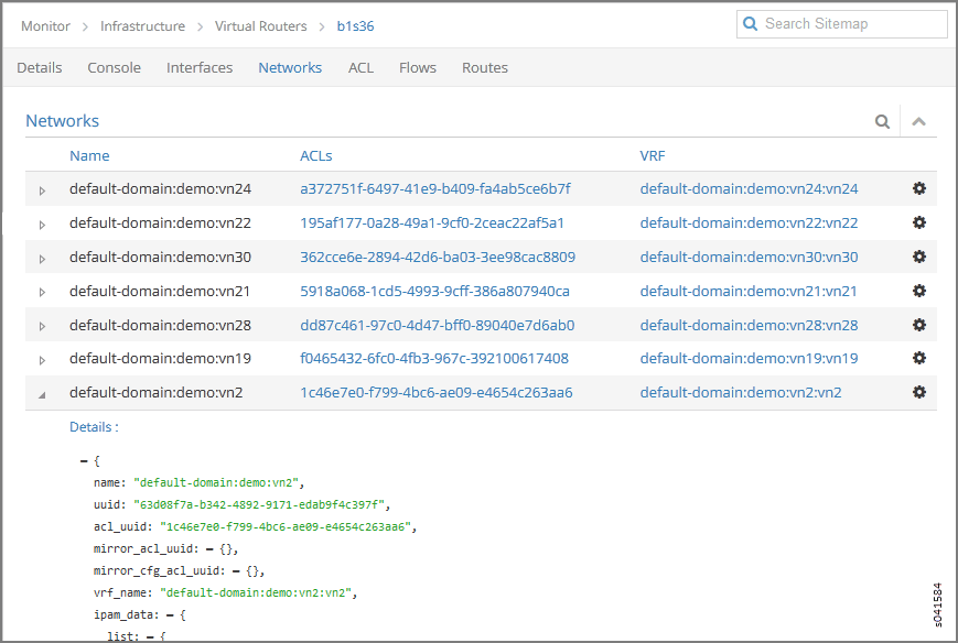 Individual vRouters—Networks Tab