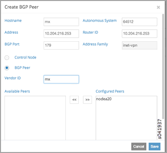 Create BGP Peer Window