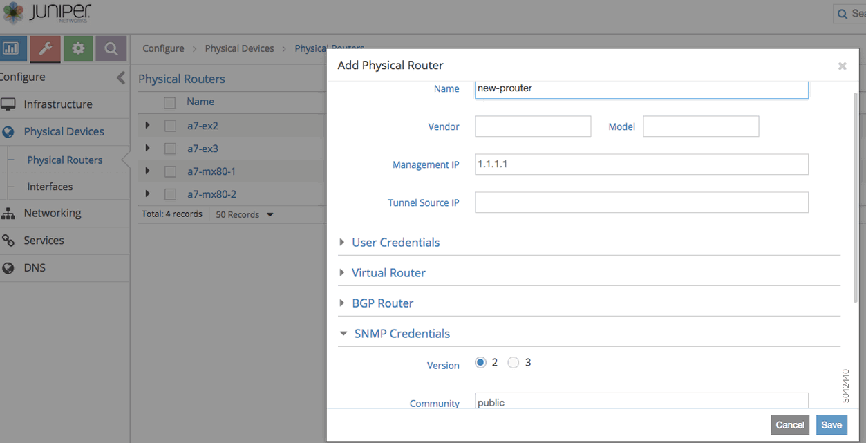Add Physical Router Window