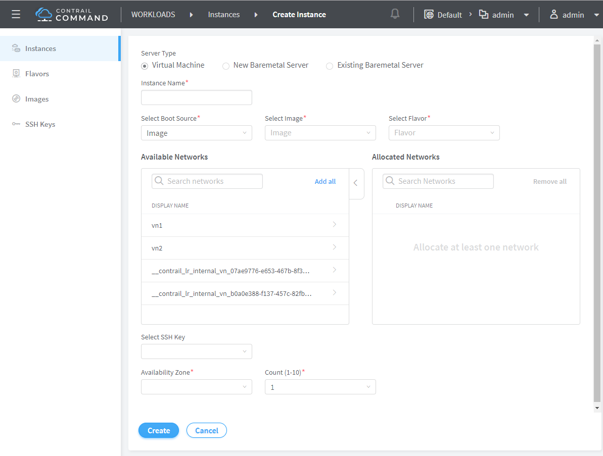 Create an Instance for a Virtual Machine or New Baremetal Server